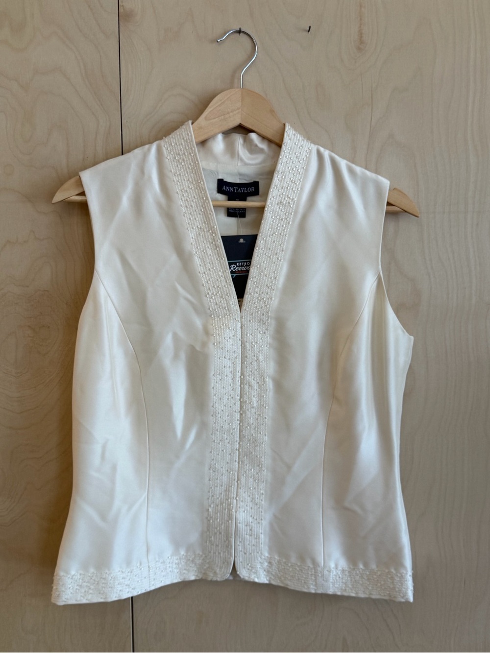 Ann Taylor Ivory Beaded Trim Silk-Blend Shell